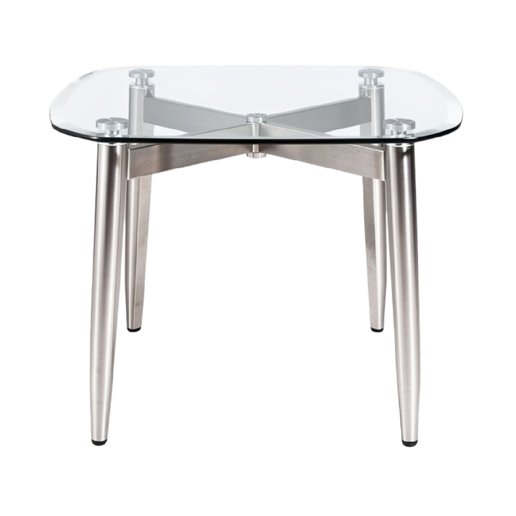 Moderne glazen salontafel met RVS onderstel