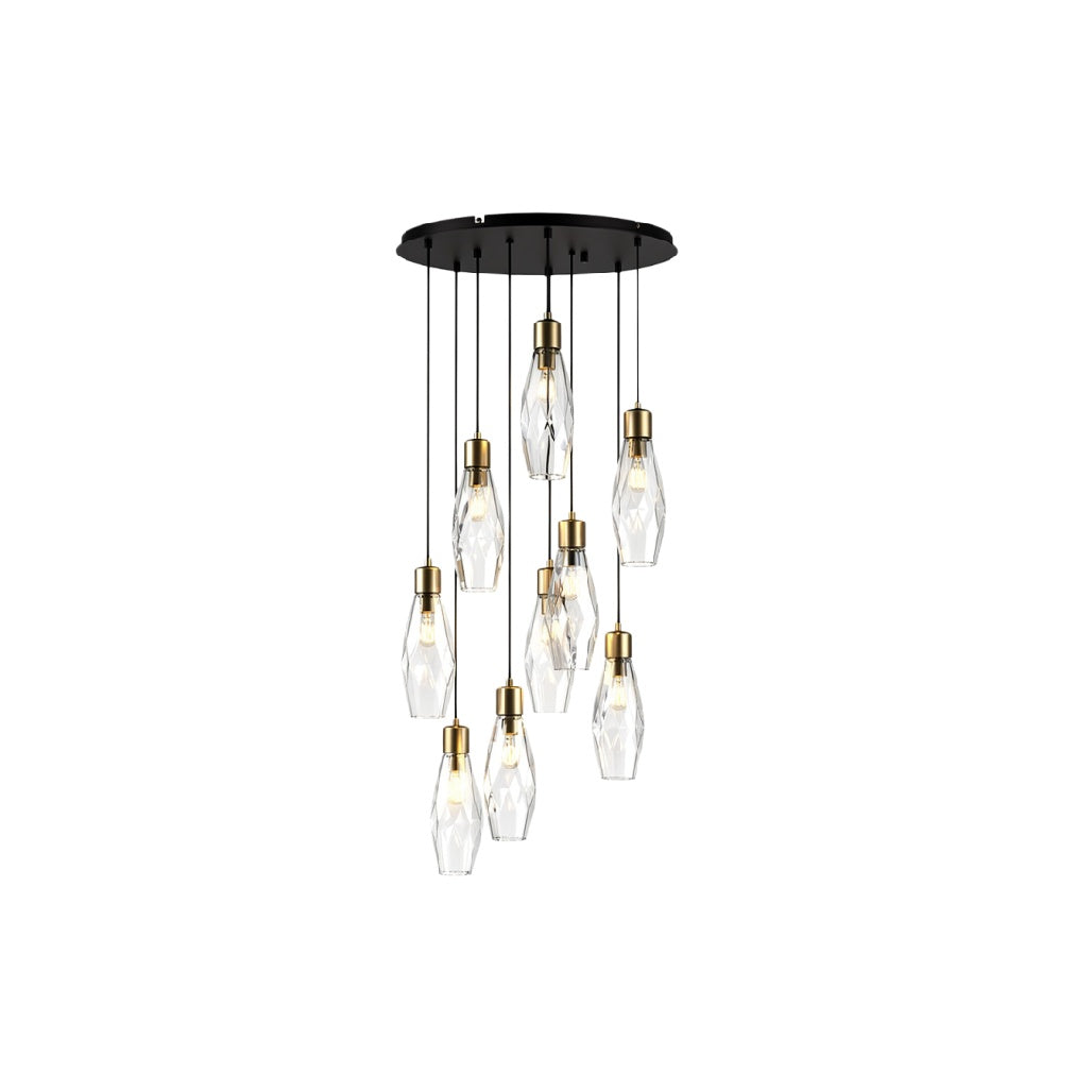 Hanglamp met 9 glazen LED-lampen en gouden accenten