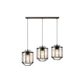 Pendelleuchte mit 3 Gitterlampen in Schwarz und Kupferfinish