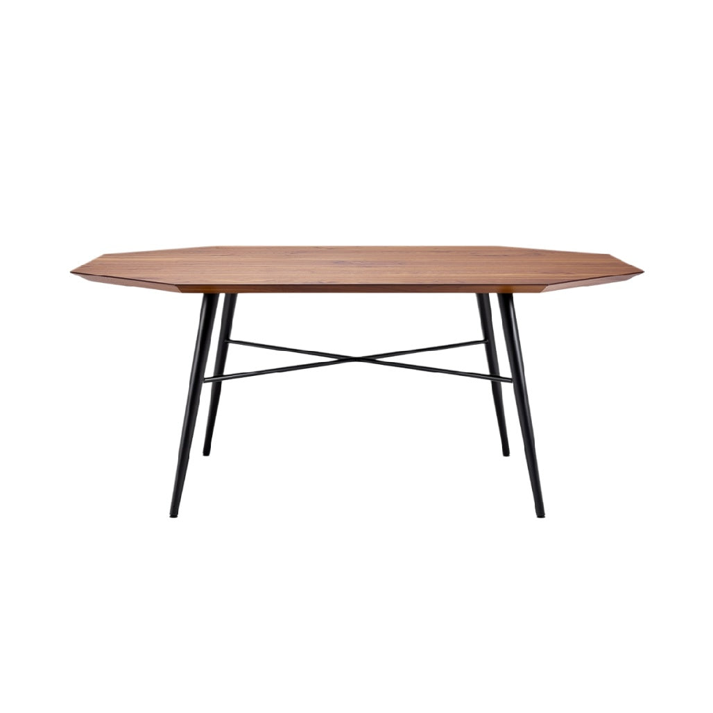 Modern octagonale houten tafel met metalen voeten