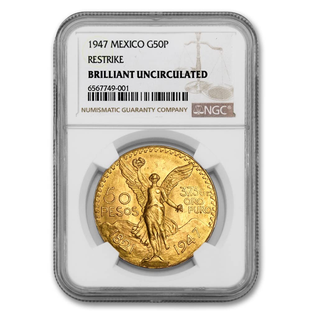 1947 Mexican Gold 50 Pesos Coin Brilliant Uncirculated 50 Pesos NGC BU