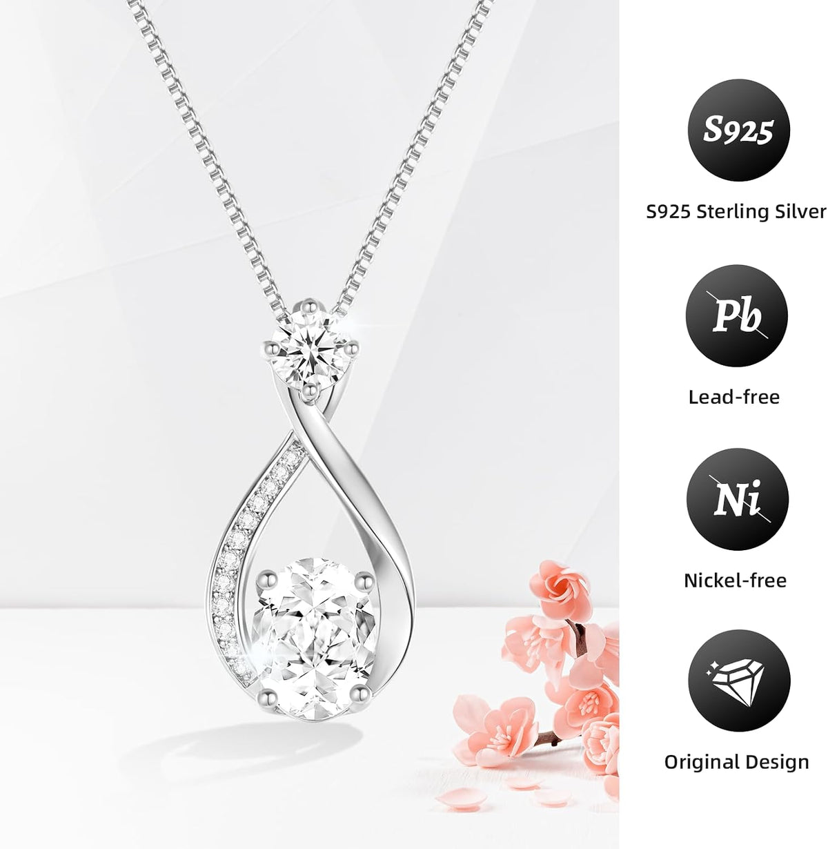 1.5CT Moissanite Infinity Necklace Anniversary Wedding Gifts for Women Wife