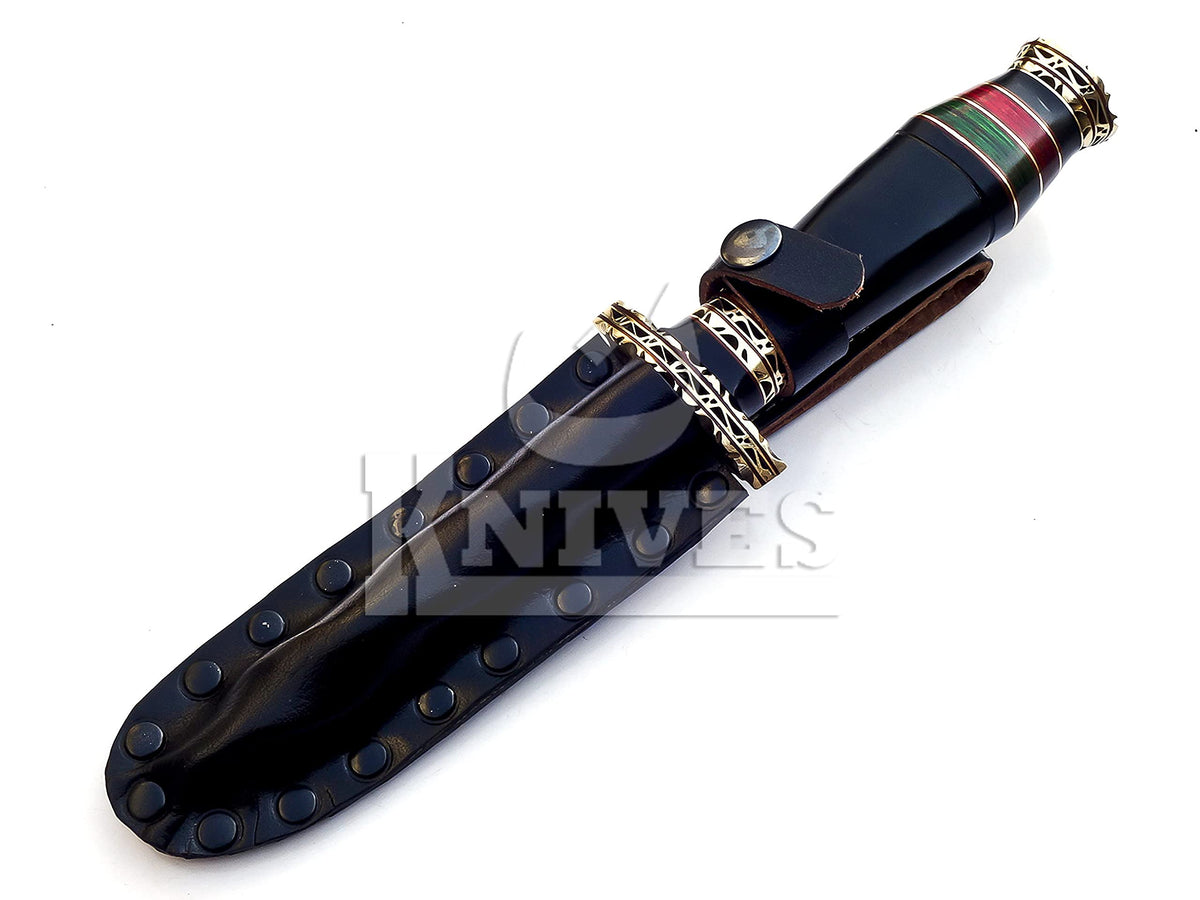 10.5" Hand-made Damascus Steel blade Collectible Kris Handle Blue Pakka Wood with brass clip or brass pommel (blue)